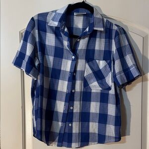 Russ Blueand White Plaid Button Down Womens Shirt S